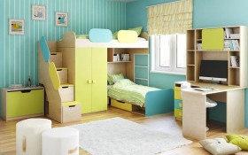 Детская комната Смайли (Желтый/Голубой/Зеленый/корпус Клен) в Чехове - chexov.katalogmebeli.com | фото 2