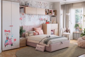 Комплект детской мебели Алина К2 Дуб мария/белый/нежно-розовый велюр в Чехове - chexov.katalogmebeli.com | фото 1