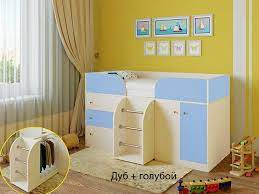 Кровать-чердак Малыш-4 Дуб молочный/Голубой в Чехове - chexov.katalogmebeli.com | фото 1