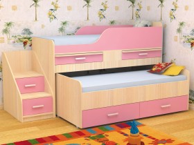 Кровать детская Лесики двухместная 1.8  Дуб молочный/Розовый в Чехове - chexov.katalogmebeli.com | фото