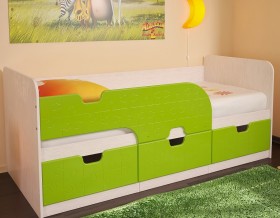 Кровать детская Минима 1,86м с ящиками (дуб атланта/лайм глянец) в Чехове - chexov.katalogmebeli.com | фото
