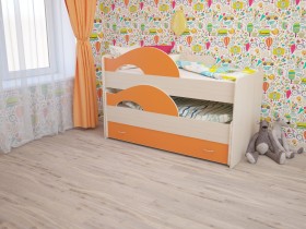 Кровать детская Радуга 1600 Млечный дуб/Оранжевый в Чехове - chexov.katalogmebeli.com | фото