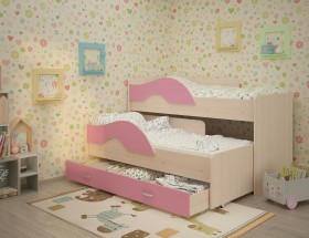 Кровать детская Радуга 1600 Млечный дуб/Розовый в Чехове - chexov.katalogmebeli.com | фото