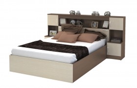 Кровать с прикроватным блоком КР 552 Спальня Basya (шимо темный/шимо светлый) в Чехове - chexov.katalogmebeli.com | фото