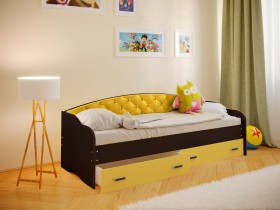 Кровать Софа-7 с мягкой спинкой (800х1900) Венге/Желтый в Чехове - chexov.katalogmebeli.com | фото