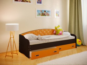 Кровать Софа-7 с мягкой спинкой (800х1900) Венге/Оранжевый в Чехове - chexov.katalogmebeli.com | фото