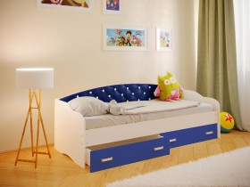 Кровать Софа-7 с мягкой спинкой со стразами (800х1900) Белый/Синий в Чехове - chexov.katalogmebeli.com | фото