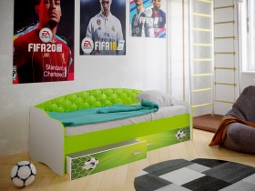 Кровать Софа-8 с мягкой спинкой фотопечать Футбол (900х2000) Белый/Лайм в Чехове - chexov.katalogmebeli.com | фото