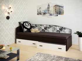 Кровать Софа-9 с мягкой спинкой с рисунком Милана (900х2000) Венге/Белый в Чехове - chexov.katalogmebeli.com | фото