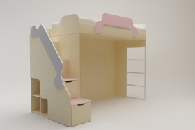 Кровать второй ярус с лестницей Грэйси (Розовый/Серый/корпус Клен) в Чехове - chexov.katalogmebeli.com | фото 2
