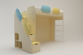 Кровать Смайли (второй ярус с лестницей/Желтый/Зеленый/Клен) в Чехове - chexov.katalogmebeli.com | фото