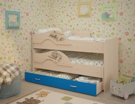 Кровать выкатная Радуга-Сафари детская 1600 Млечный дуб/Голубой в Чехове - chexov.katalogmebeli.com | фото 1
