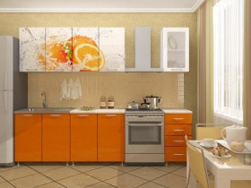 Кухонный гарнитур 1,8м Апельсин (Белый/Оранжевый металлик/Фотопечать апельсин) в Чехове - chexov.katalogmebeli.com | фото