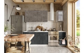 Кухонный гарнитур Нувель 1800мм белый/бетон коричневый/бетон черный в Чехове - chexov.katalogmebeli.com | фото