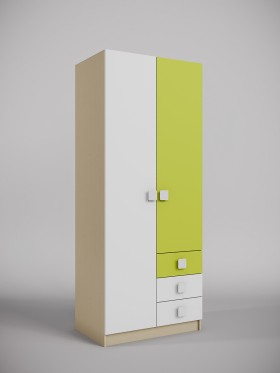 Шкаф 2-х створчатый с ящиками Эппл (Зеленый/Белый/корпус Клен) в Чехове - chexov.katalogmebeli.com | фото
