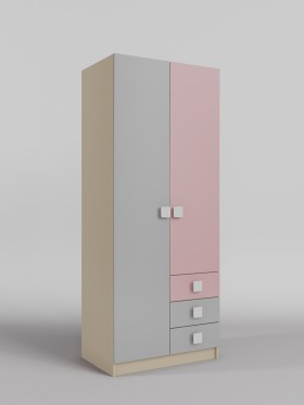 Шкаф 2-х створчатый с ящиками Грэйси (Розовый/Серый/корпус Клен) в Чехове - chexov.katalogmebeli.com | фото