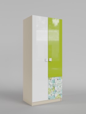 Шкаф 2-х створчатый с ящиками Твит (Белый/Зеленый/корпус Клен) в Чехове - chexov.katalogmebeli.com | фото