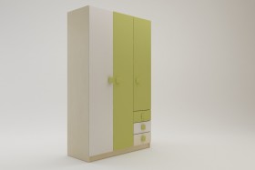 Шкаф 3-х створчатый с ящиками Эппл (Зеленый/Белый/корпус Клен) в Чехове - chexov.katalogmebeli.com | фото 2