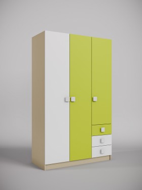 Шкаф 3-х створчатый с ящиками Эппл (Зеленый/Белый/корпус Клен) в Чехове - chexov.katalogmebeli.com | фото