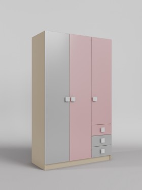 Шкаф 3-х створчатый с ящиками Грэйси (Розовый/Серый/корпус Клен) в Чехове - chexov.katalogmebeli.com | фото