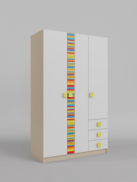 Шкаф 3-х створчатый с ящиками Клаксон без машинок (Белый/корпус Клен) в Чехове - chexov.katalogmebeli.com | фото