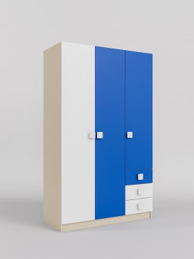Шкаф 3-х створчатый с ящиками Скай (Синий/Белый/корпус Клен) в Чехове - chexov.katalogmebeli.com | фото