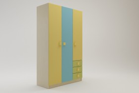 Шкаф 3-х створчатый с ящиками Смайли (Желтый/Голубой/Зеленый/корпус Клен) в Чехове - chexov.katalogmebeli.com | фото