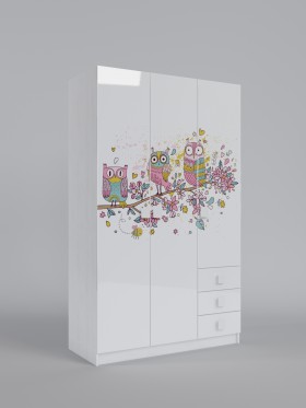 Шкаф 3-х створчатый с ящиками Совушки (Белый/корпус Выбеленное дерево) в Чехове - chexov.katalogmebeli.com | фото