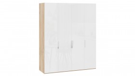 Шкаф для одежды с 4 глухими дверями «Эмбер» Яблоня Беллуно/Белый глянец в Чехове - chexov.katalogmebeli.com | фото