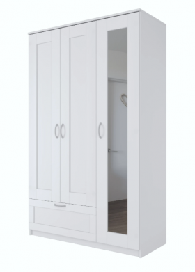 Шкаф трехдверный Сириус с зеркалом и 1 ящиком белый в Чехове - chexov.katalogmebeli.com | фото