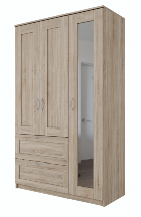 Шкаф трехдверный Сириус с зеркалом и 2 ящиками дуб сонома в Чехове - chexov.katalogmebeli.com | фото
